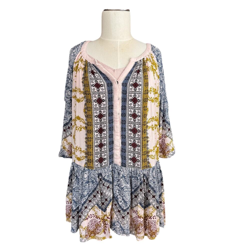 Free People Dress Tunic Women's S Portobello Road Cold Shoulder Boho 3/4 Sleeve